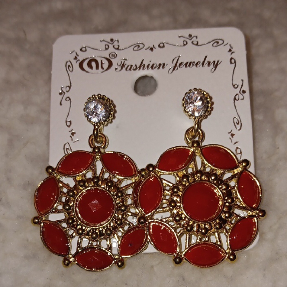 MT Gold and Red Earrings
